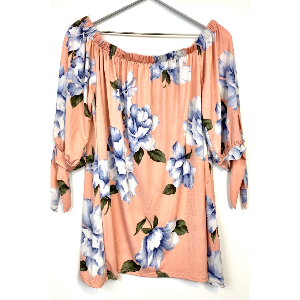 Off The Shoulder Floral 3/4 Sleeve Top NWT S L - Picture 1 of 3